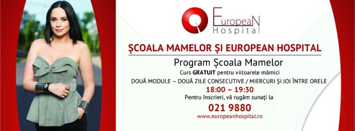 Scoala Mamelor si European Hospital te invita alaturi de cei mai buni specialisti sa participi la un curs gratuit pentru viitoarele mamici